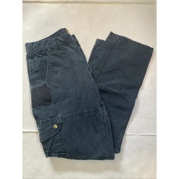 Carhartt Double Knee Cargo Pants Mens Size 34x32 Black Workwear Streetwear - Picture 7 of 8
